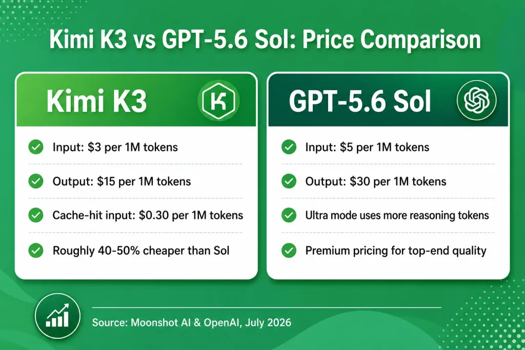 Kimi K3 vs GPT-5.6 Sol Price Comparison